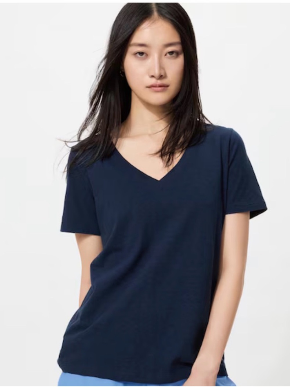 Uniqlo Slub Cotton V-Neck T-Shirt - Navy